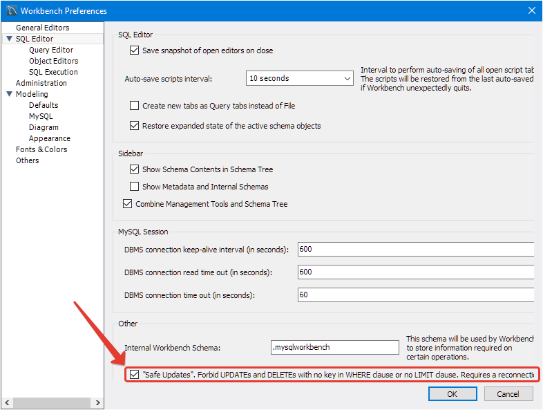 MySQL Workbench Preferences