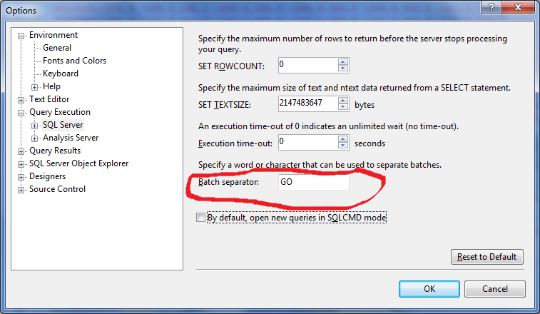 MSSQL GO Batch Seperator Change