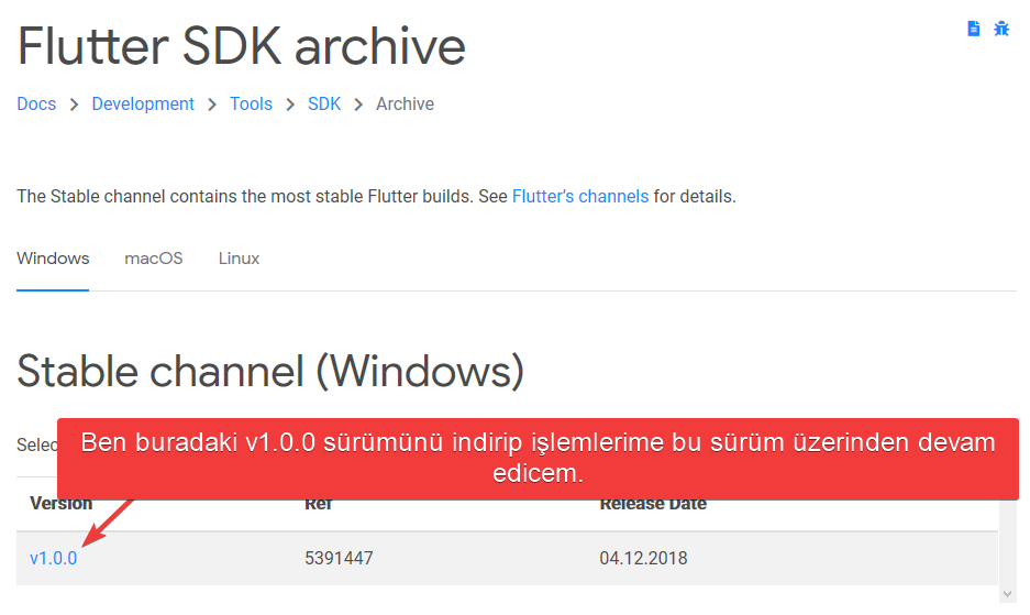 Flutter Ortamı Nasıl Kurulur ve Neler Gerekiyor? 2 Flutter SDK Archive
