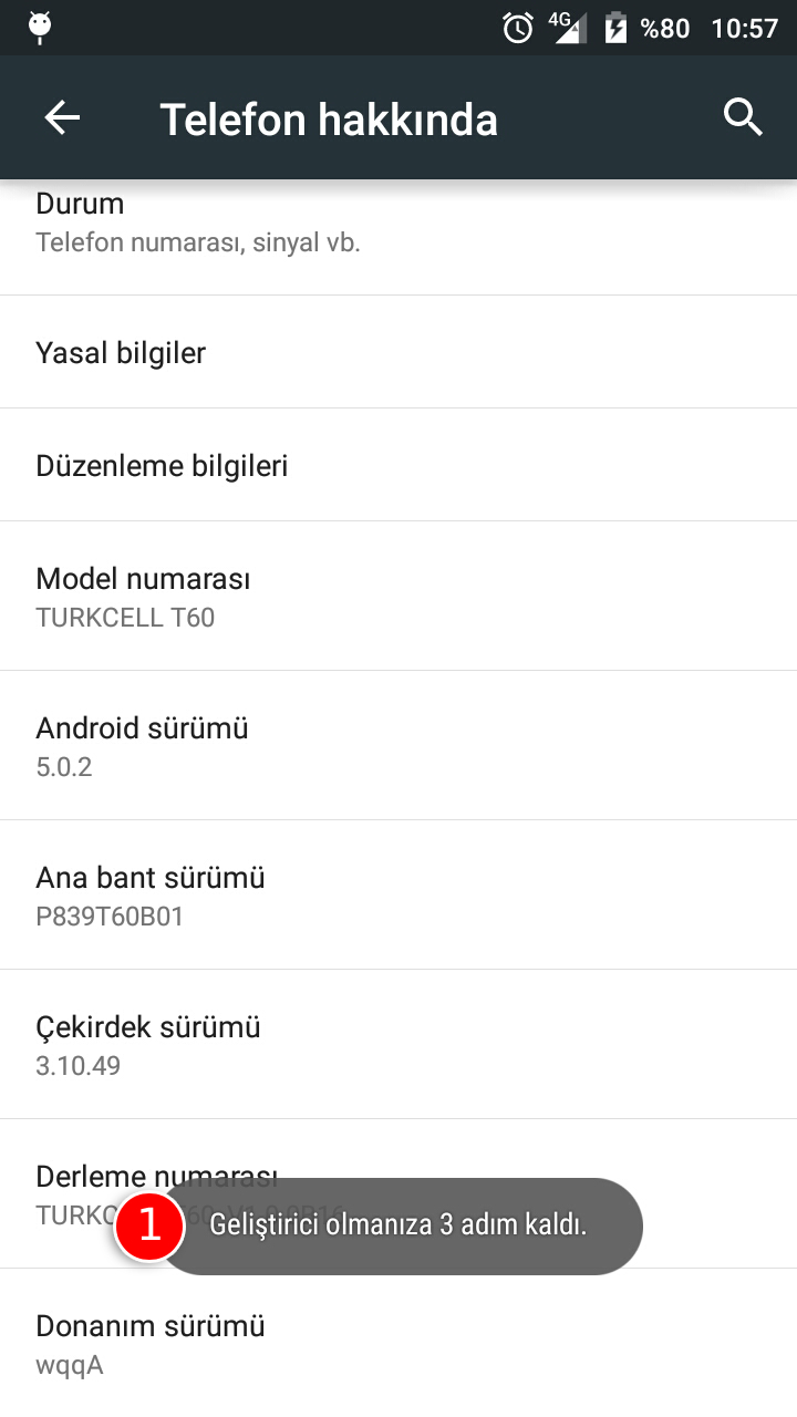 Developer Settings Build Number Popup - Geliştirici Seçenekleri Derleme Numarası