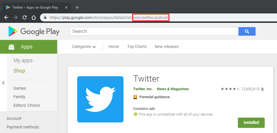 Google Play Store - Twitter Application