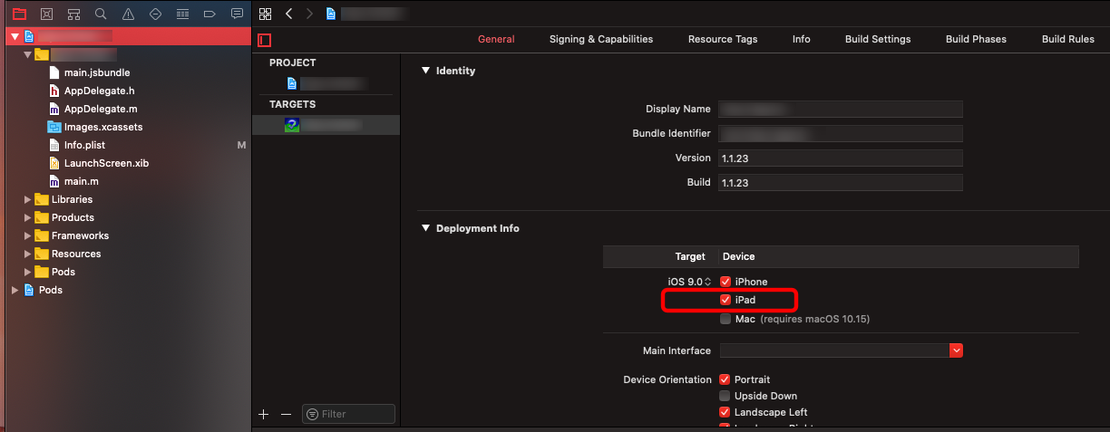 xCode > General > Deployment Info > iPad Checkbox