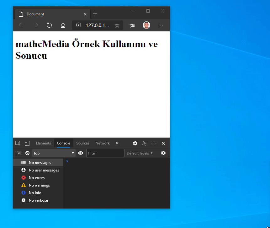 Javascript Media Query Nedir ve Nasıl Kullanılır? 2 Javascript matchMedia Demo